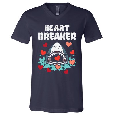 Valentines Day Shark Heartbreaker Funny Boy V-Neck T-Shirt