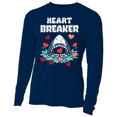 Valentines Day Shark Heartbreaker Funny Boy Cooling Performance Long Sleeve Crew