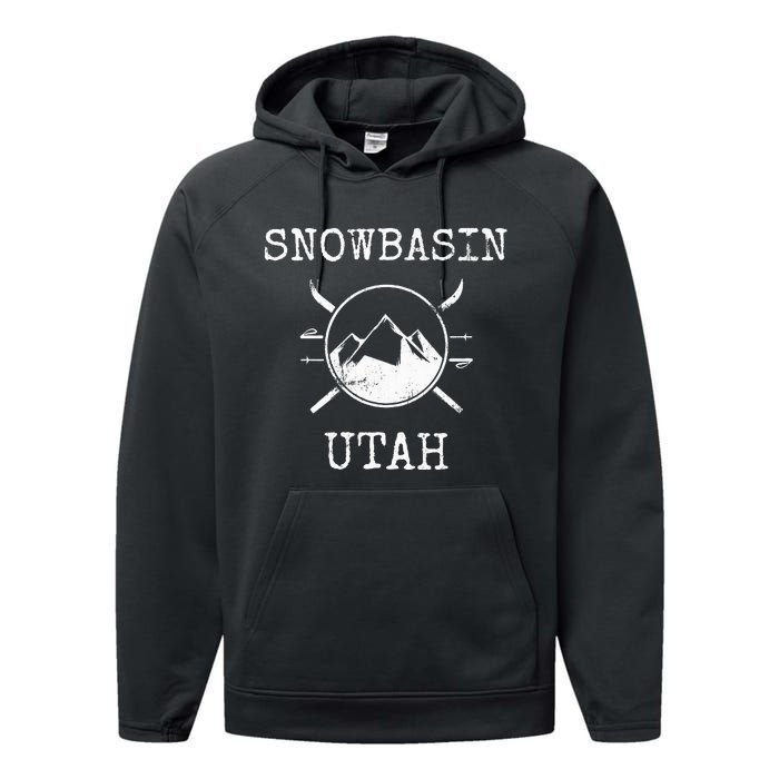 Vintage Distressed Snowbasin Utah Ski Mountain Performance Fleece Hoodie