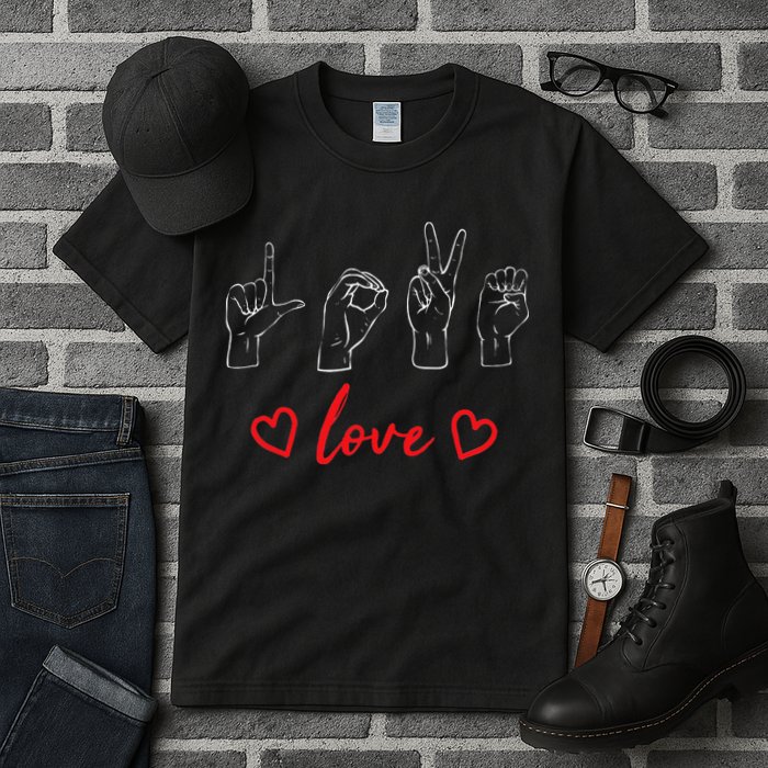 Valentine's Day Sign Language Love Finger Spelling ASL Tall T-Shirt