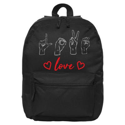 Valentine's Day Sign Language Love Finger Spelling ASL 16 in Basic Backpack