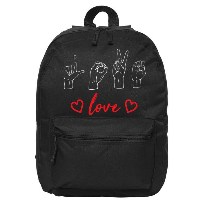 Valentine's Day Sign Language Love Finger Spelling ASL 16 in Basic Backpack