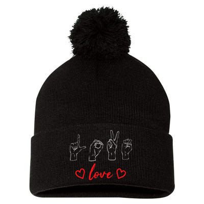 Valentine's Day Sign Language Love Finger Spelling ASL Pom Pom 12in Knit Beanie