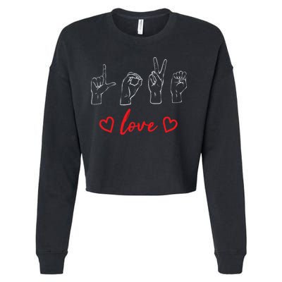 Valentine's Day Sign Language Love Finger Spelling ASL Cropped Pullover Crew