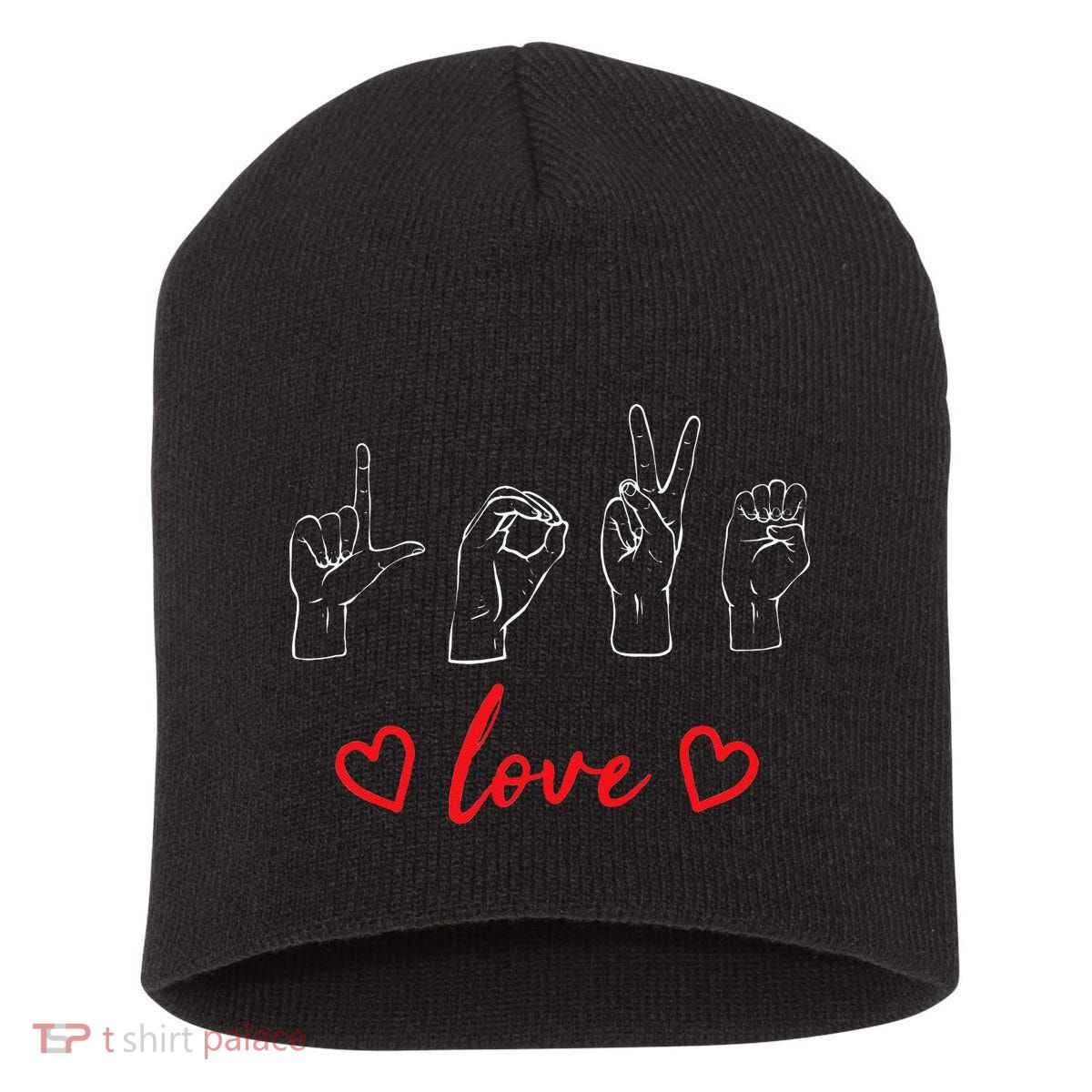 Valentine's Day Sign Language Love Finger Spelling ASL Short Acrylic Beanie