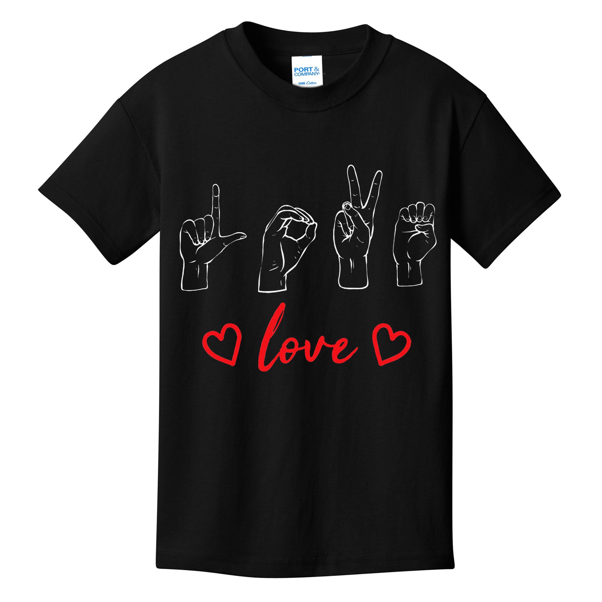 Valentine's Day Sign Language Love Finger Spelling ASL Kids T-Shirt