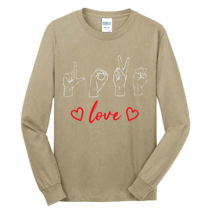Valentine's Day Sign Language Love Finger Spelling ASL Tall Long Sleeve T-Shirt