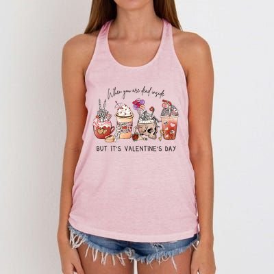 Valentines Day Skeleton Dead Inside Coffee Cafe Caffeine Gift Women's Knotted Racerback Tank