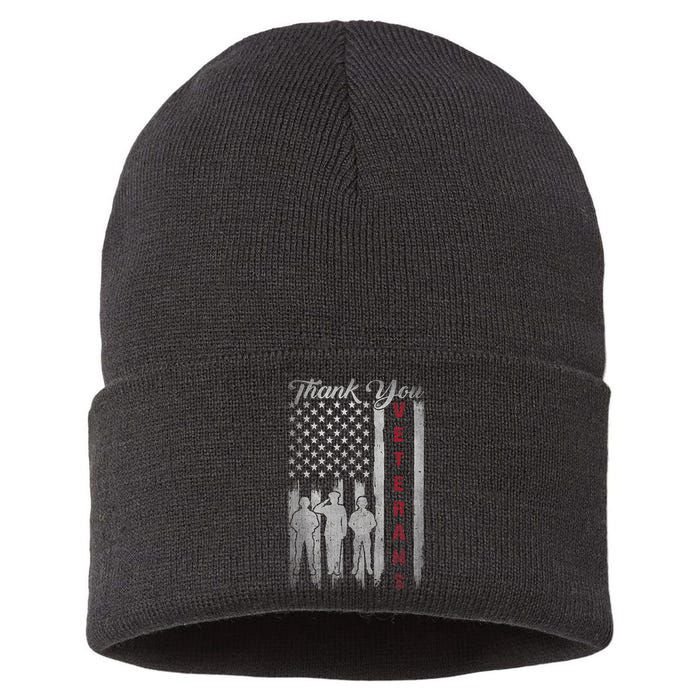 Veterans Day Thank You Veterans Proud Patriotic Usa Flag Sustainable Knit Beanie