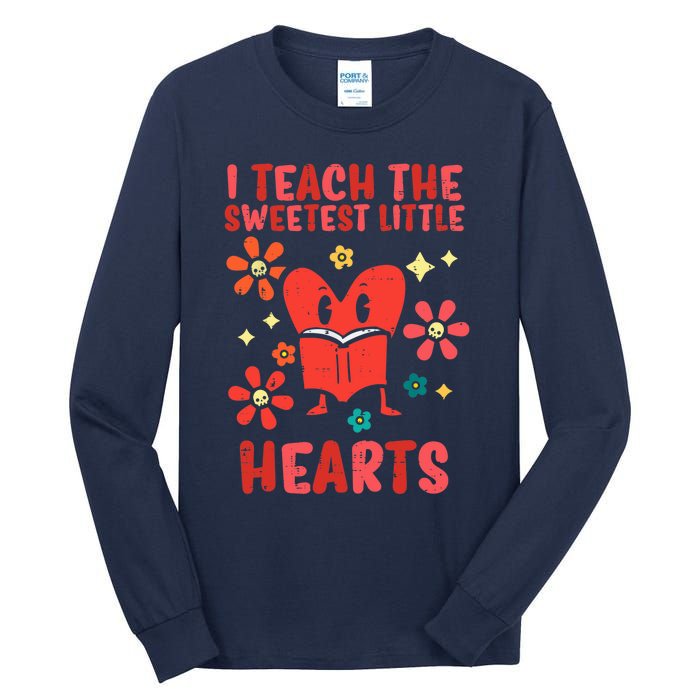 Valentines Day Teach Sweetest Little Hearts Teacher Wo Tall Long Sleeve T-Shirt