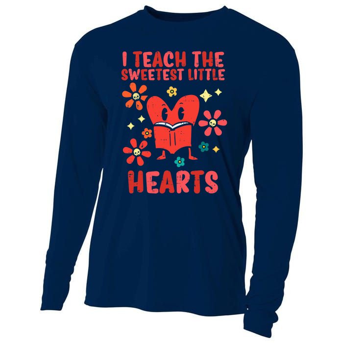 Valentines Day Teach Sweetest Little Hearts Teacher Wo Cooling Performance Long Sleeve Crew