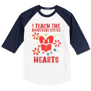 Valentines Day Teach Sweetest Little Hearts Teacher Wo Baseball Sleeve Shirt