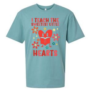 Valentines Day Teach Sweetest Little Hearts Teacher Wo Sueded Cloud Jersey T-Shirt