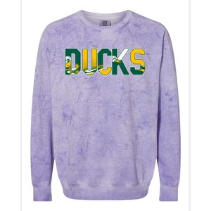 Vibrant Ducks Text Bold And Playful Design Colorblast Crewneck Sweatshirt