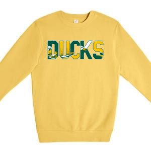 Vibrant Ducks Text Bold And Playful Design Premium Crewneck Sweatshirt