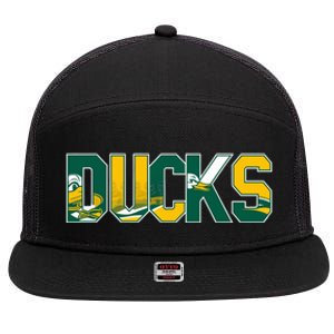 Vibrant Ducks Text Bold And Playful Design 7 Panel Mesh Trucker Snapback Hat