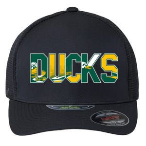 Vibrant Ducks Text Bold And Playful Design Flexfit Unipanel Trucker Cap