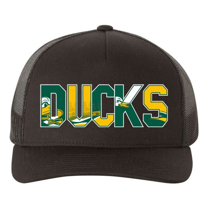 Vibrant Ducks Text Bold And Playful Design Yupoong Adult 5-Panel Trucker Hat