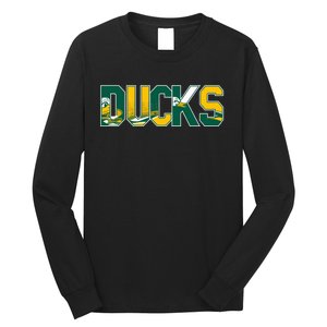 Vibrant Ducks Text Bold And Playful Design Long Sleeve Shirt