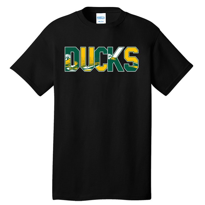 Vibrant Ducks Text Bold And Playful Design Tall T-Shirt