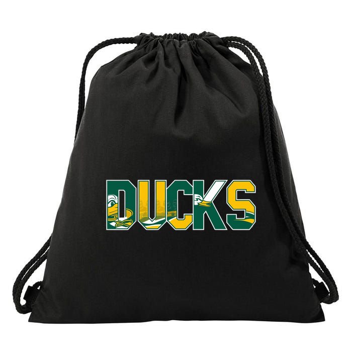 Vibrant Ducks Text Bold And Playful Design Drawstring Bag