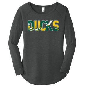 Vibrant Ducks Text Bold And Playful Design Women's Perfect Tri Tunic Long Sleeve Shirt