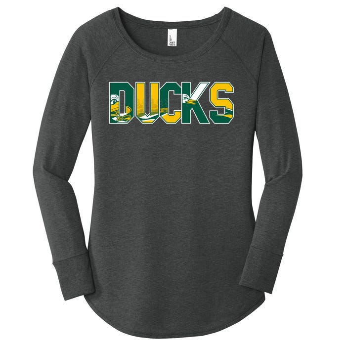 Vibrant Ducks Text Bold And Playful Design Women's Perfect Tri Tunic Long Sleeve Shirt