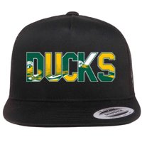 Vibrant Ducks Text Bold And Playful Design Flat Bill Trucker Hat