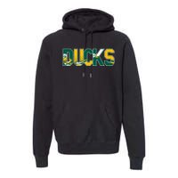 Vibrant Ducks Text Bold And Playful Design Premium Hoodie