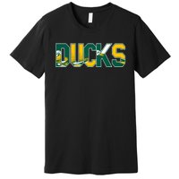 Vibrant Ducks Text Bold And Playful Design Premium T-Shirt