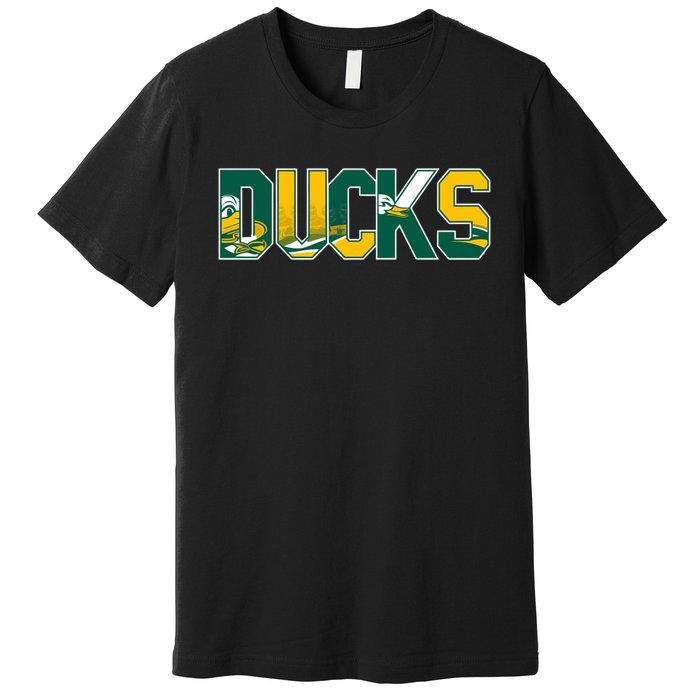 Vibrant Ducks Text Bold And Playful Design Premium T-Shirt