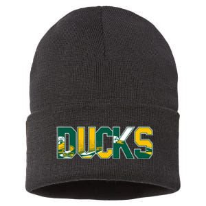 Vibrant Ducks Text Bold And Playful Design Sustainable Knit Beanie