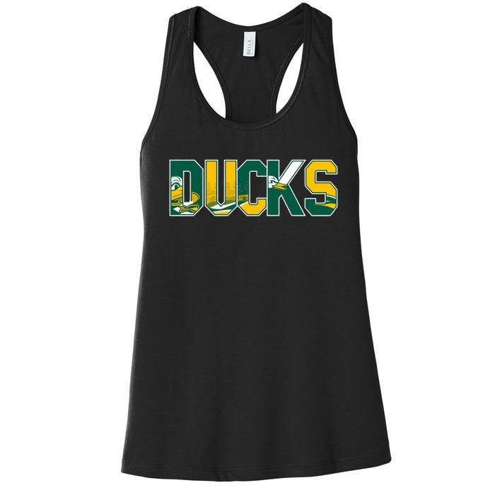 Vibrant Ducks Text Bold And Playful Design Women's Racerback Tank