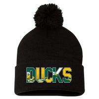 Vibrant Ducks Text Bold And Playful Design Pom Pom 12in Knit Beanie