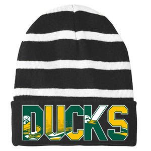 Vibrant Ducks Text Bold And Playful Design Striped Beanie with Solid Band