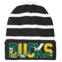 Vibrant Ducks Text Bold And Playful Design Striped Beanie with Solid Band