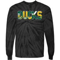 Vibrant Ducks Text Bold And Playful Design Tie-Dye Long Sleeve Shirt