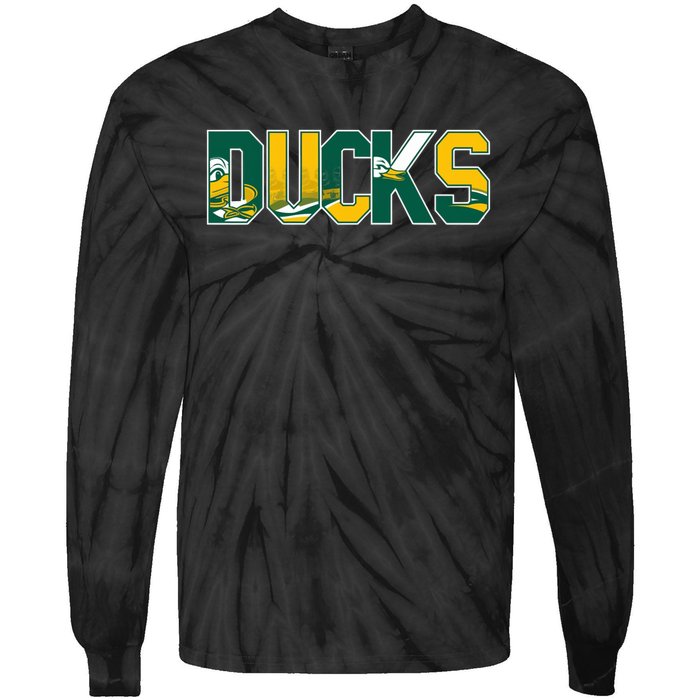 Vibrant Ducks Text Bold And Playful Design Tie-Dye Long Sleeve Shirt