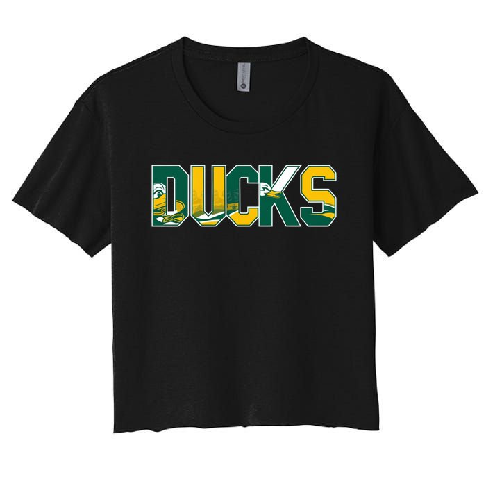 Vibrant Ducks Text Bold And Playful Design Women's Crop Top Tee