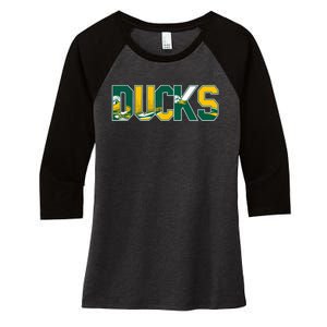 Vibrant Ducks Text Bold And Playful Design Women's Tri-Blend 3/4-Sleeve Raglan Shirt