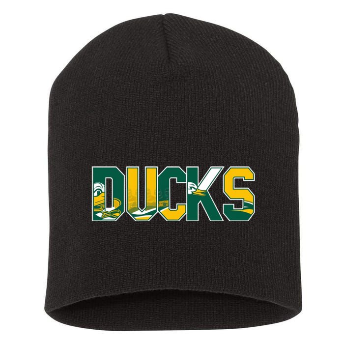 Vibrant Ducks Text Bold And Playful Design Short Acrylic Beanie