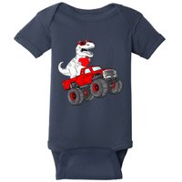 Valentines Day T Rex Riding Monster Truck Funny Toddler Boys Baby Bodysuit