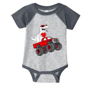 Valentines Day T Rex Riding Monster Truck Funny Toddler Boys Infant Baby Jersey Bodysuit