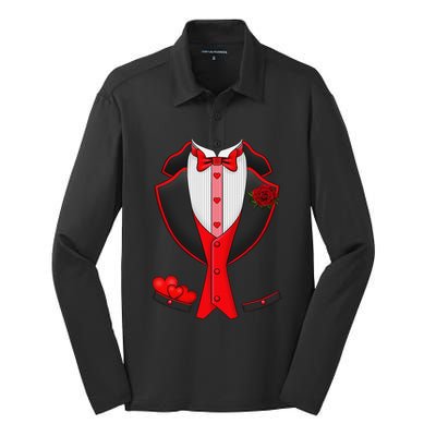 Valentine's Day Tuxedo Red Bow Tie Costume Giftss Silk Touch Performance Long Sleeve Polo