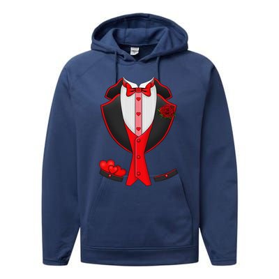 Valentine's Day Tuxedo Red Bow Tie Costume Giftss Performance Fleece Hoodie