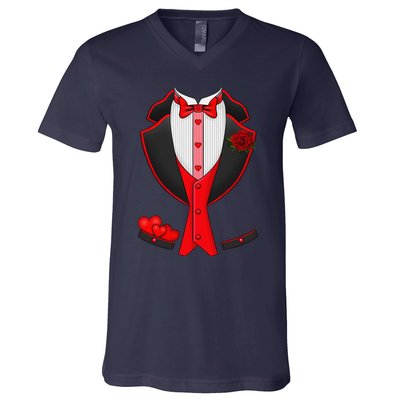 Valentine's Day Tuxedo Red Bow Tie Costume Giftss V-Neck T-Shirt