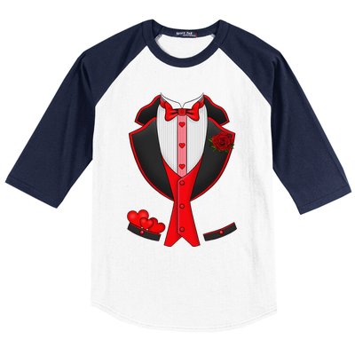 Valentine's Day Tuxedo Red Bow Tie Costume Giftss Baseball Sleeve Shirt