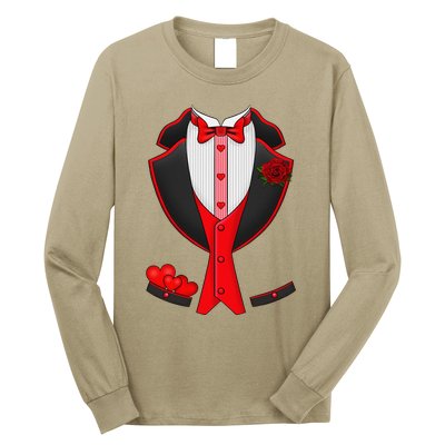 Valentine's Day Tuxedo Red Bow Tie Costume Giftss Long Sleeve Shirt