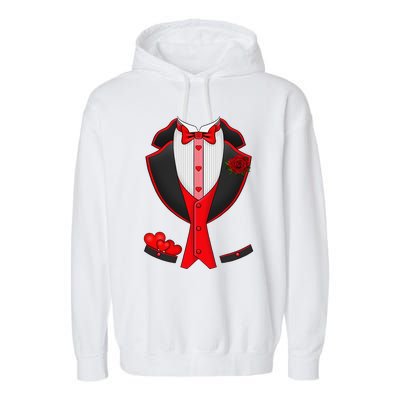 Valentine's Day Tuxedo Red Bow Tie Costume Giftss Garment-Dyed Fleece Hoodie