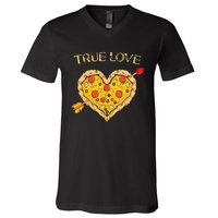 Valentine's Day True Love Valentine Pizza Heart V-Neck T-Shirt